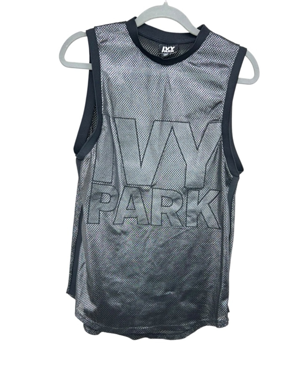 Ivy Park Metallic Mesh Logo Oversized Jersey Tank Womens XXS